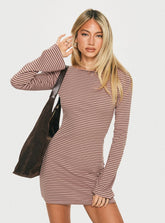 Bryanna Long Sleeve Mini Dress Pink / Brown