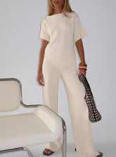 Calisse Knit Wide Leg Pants Beige