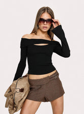 Maddelena Foldover Waist Buckle Detail Shorts Brown