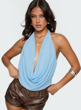 Carefree Days Cowl Neck Top Blue