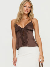 Carmila Satin Tie Detail Top Brown