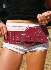 Calexico Studded Faux Suede Belt Red